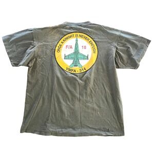 Vintage 90s Oneita VMFA-314 Black Knights F/A-18 Thrashed Bleach T-Shirt XL